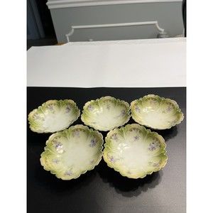 Lot of 5 - RS Germany c1912 Antique Porcelain Scalloped Floral Berry Bowl